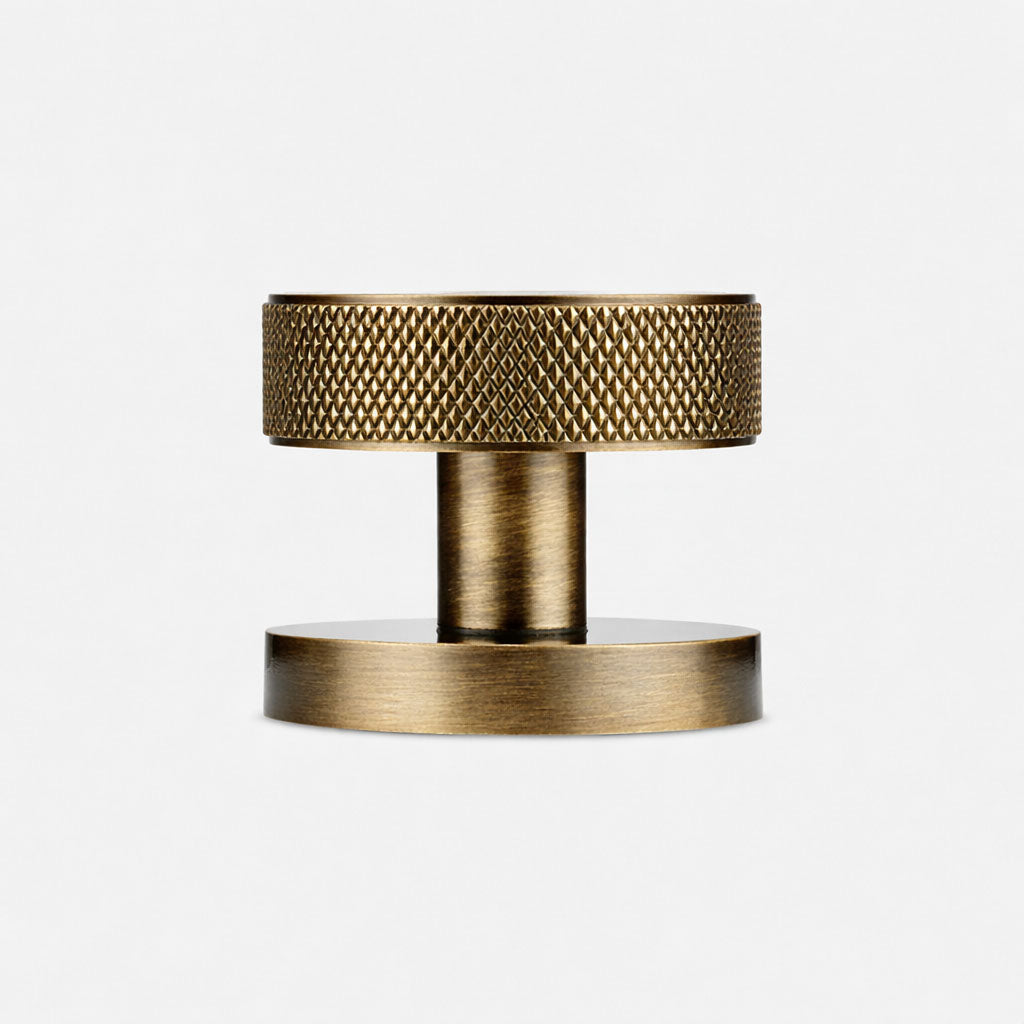 Brass & Leather Mortice Door Knobs in Antique