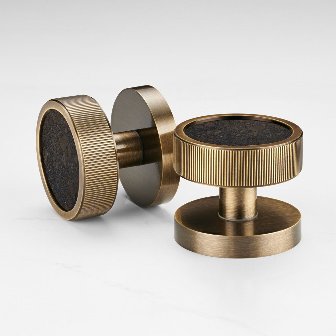 Brass & Terrazzo Mortice Door Knobs in Antique