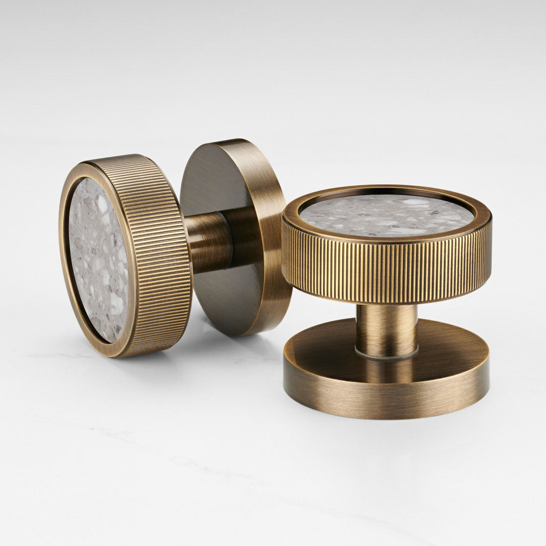 Brass & Terrazzo Mortice Door Knobs in Antique
