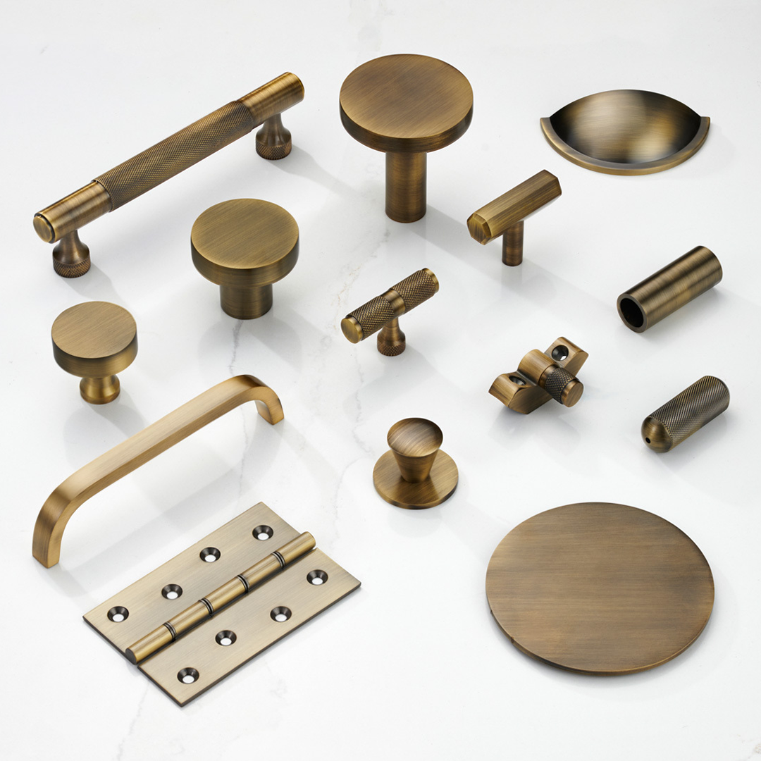 Brass Curved Cabinet Handles in Antique