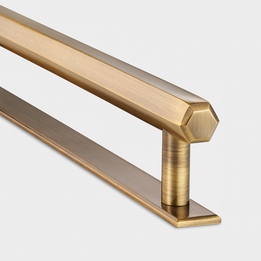 Brass Hexagonal Cabinet Handles with Backplate in Antique