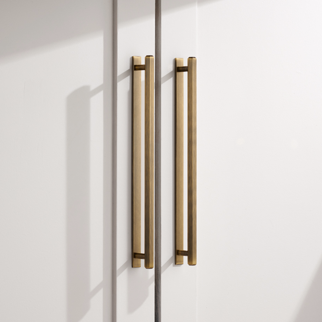 Brass Hexagonal Cabinet Handles with Backplate in Antique