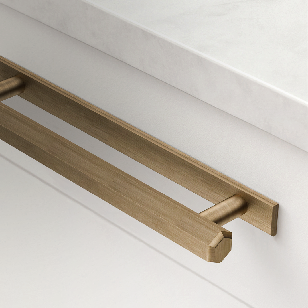 Brass Hexagonal Cabinet Handles with Backplate in Antique