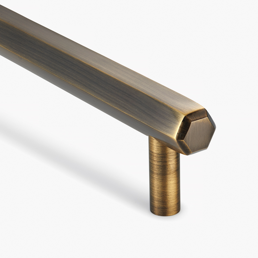 Brass Hexagonal Cabinet Handles in Antique