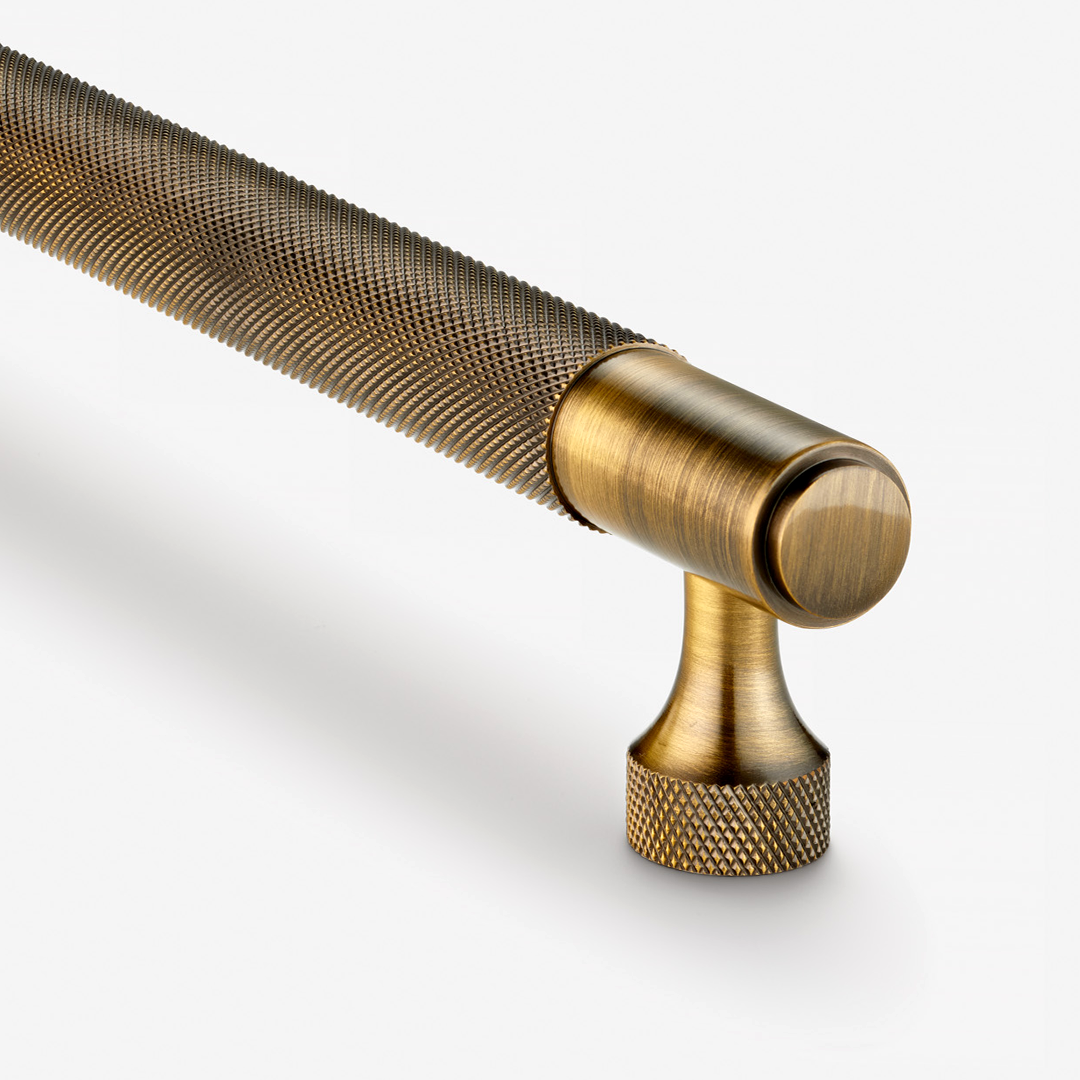 Brass Knurled Cabinet Handles in Antique