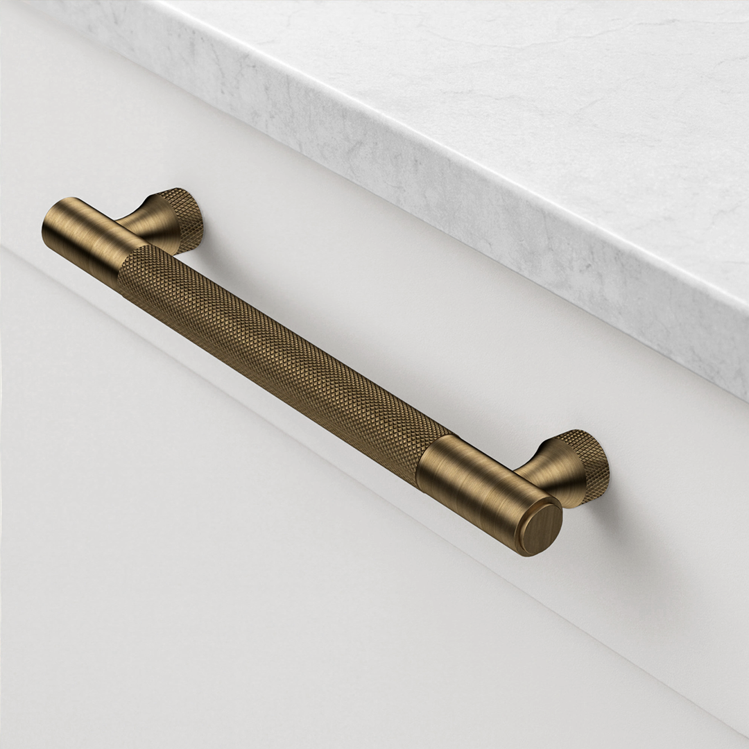 Brass Knurled Cabinet Handles in Antique