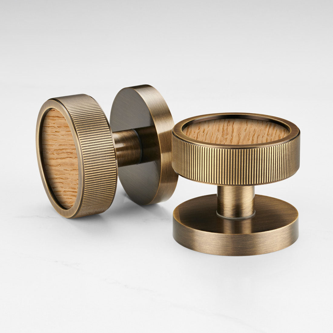 Brass & Wood Mortice Door Knobs in Antique