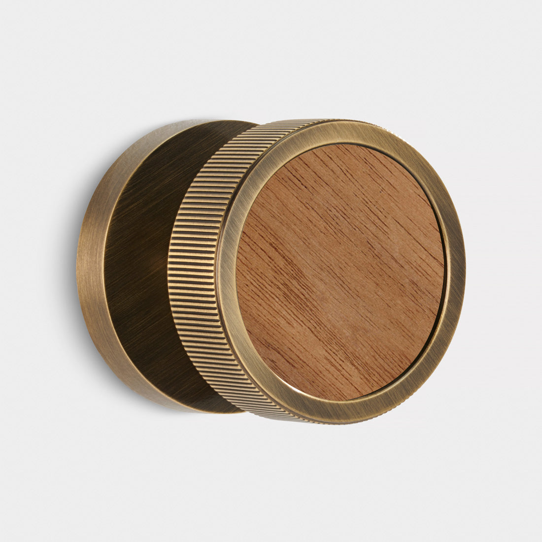 Brass & Wood Mortice Door Knobs in Antique