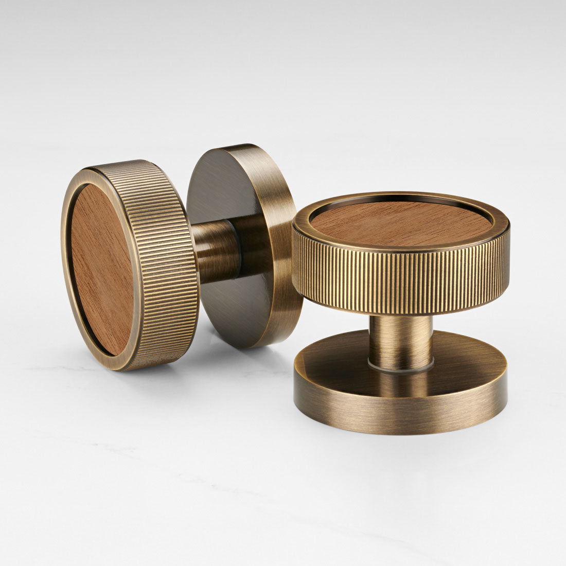 Brass & Wood Mortice Door Knobs in Antique