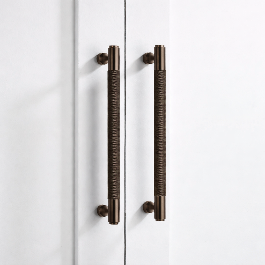 Brass Knurled Cabinet Handles in Bronze