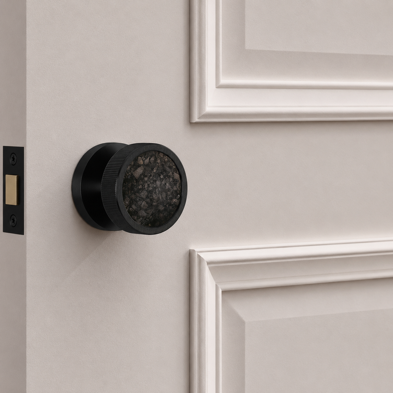 Boutons de porte de serrure en laiton et terrazzo noir