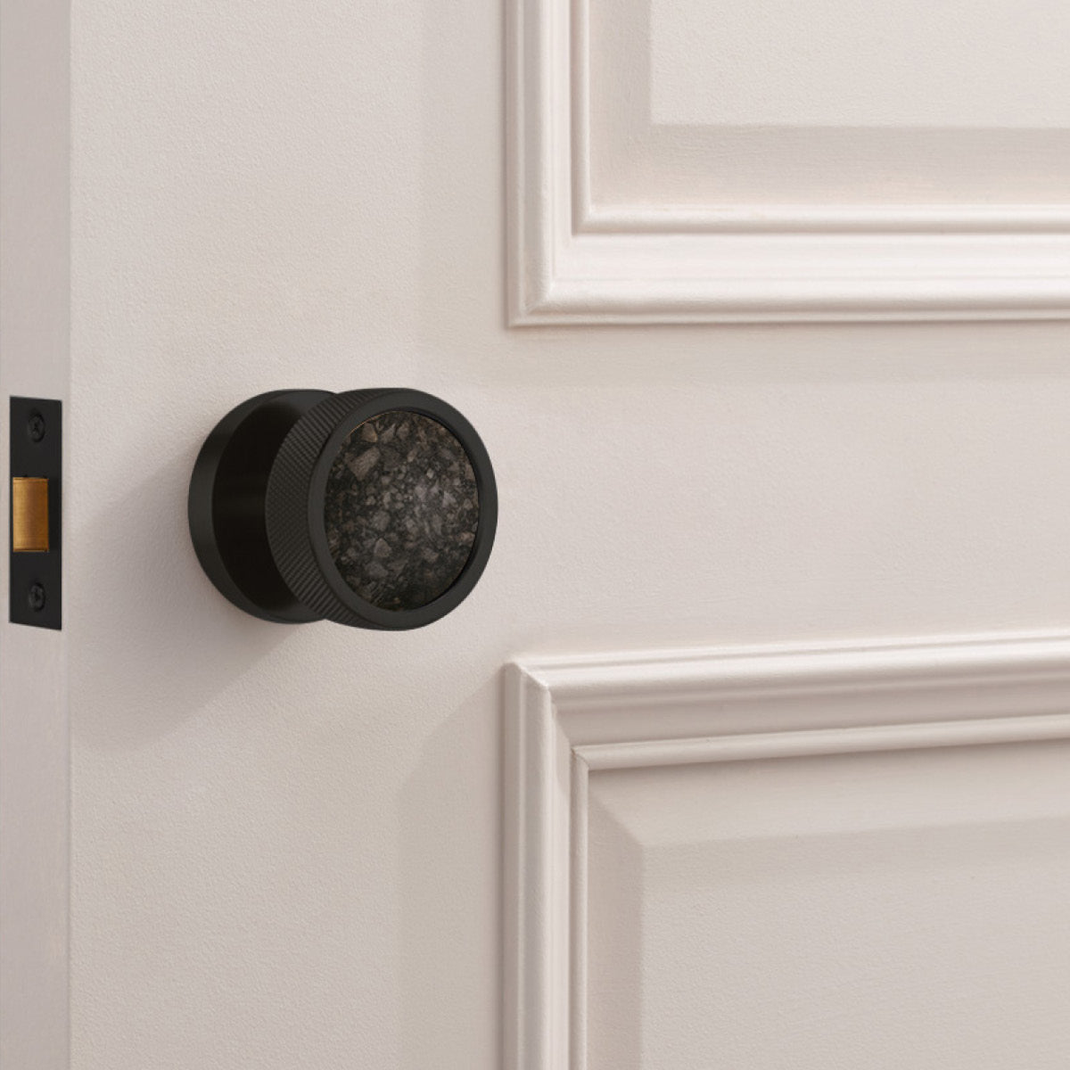 Boutons de porte de serrure en laiton et terrazzo noir