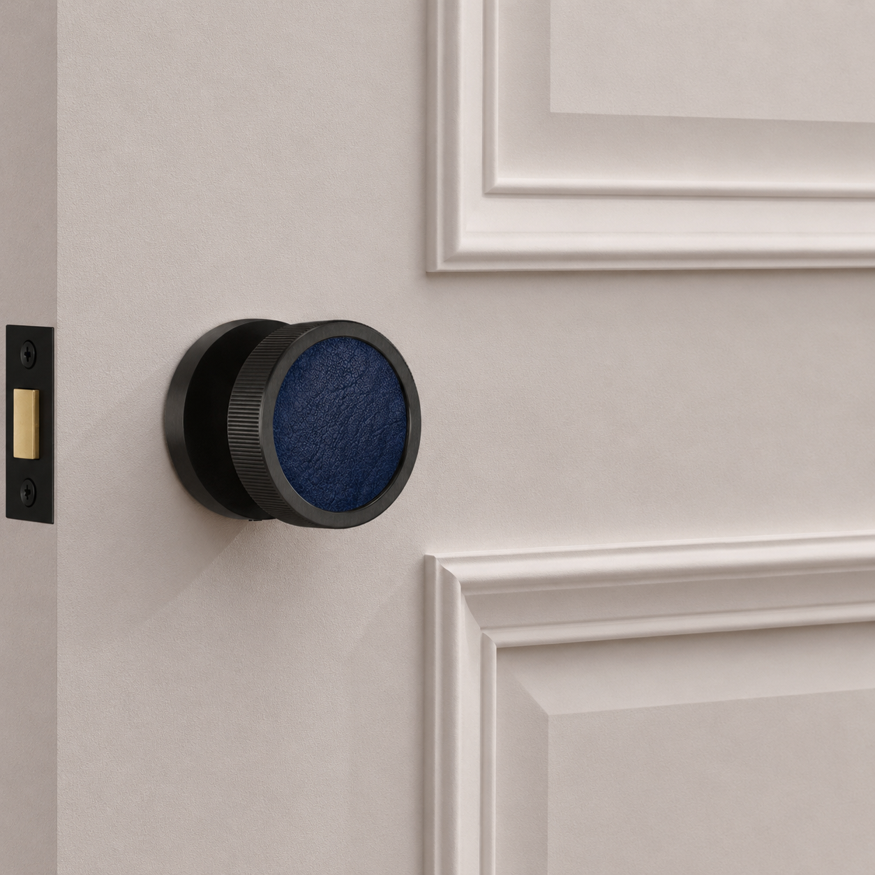 Brass & Leather Mortice Door Knobs in Black