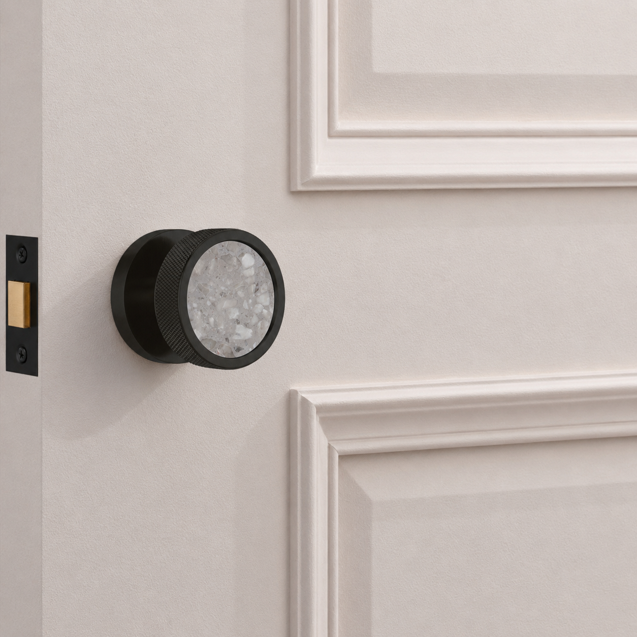 Boutons de porte de serrure en laiton et terrazzo noir