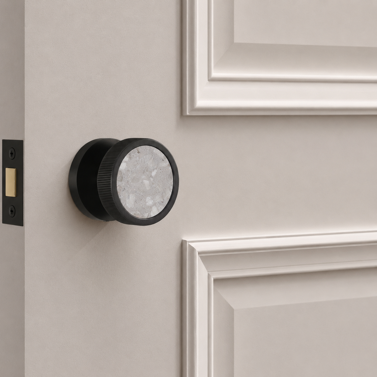Boutons de porte de serrure en laiton et terrazzo noir