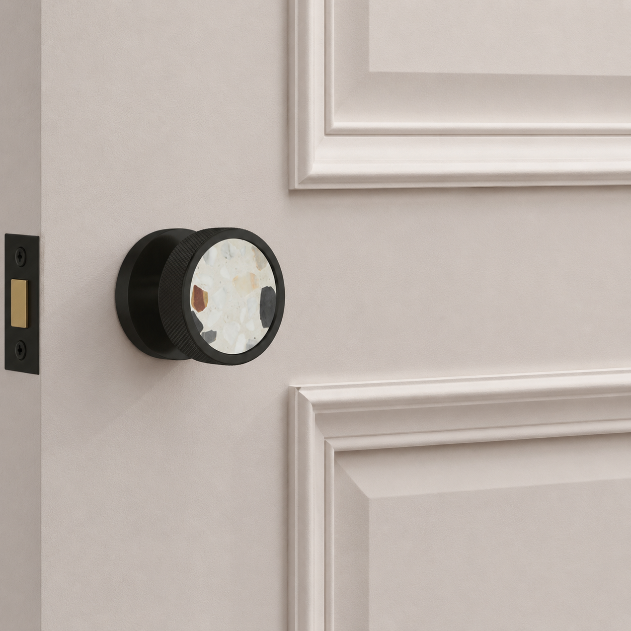 Boutons de porte de serrure en laiton et terrazzo noir