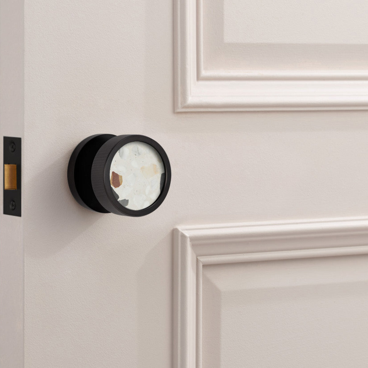 Boutons de porte de serrure en laiton et terrazzo noir