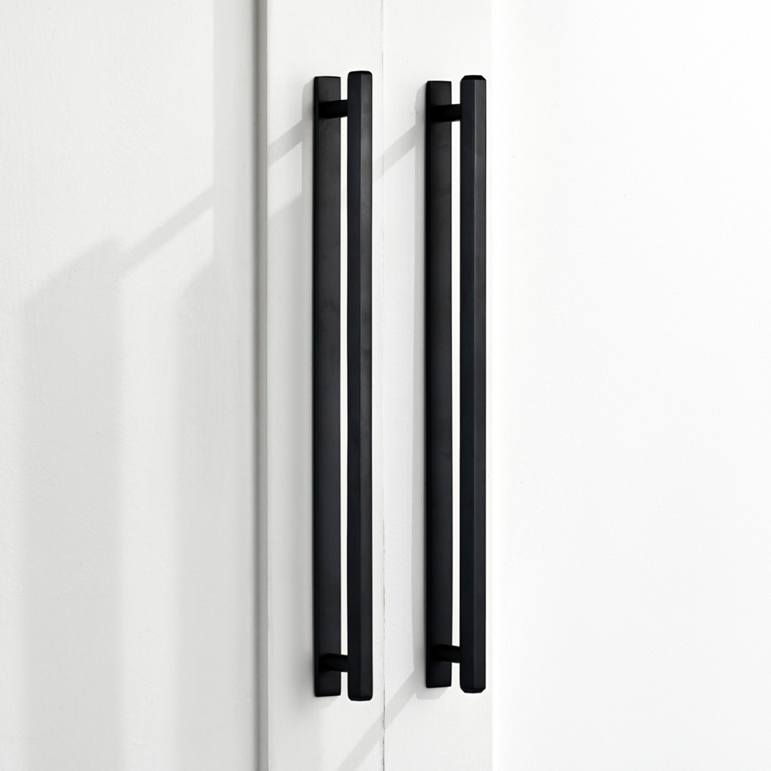 Brass Hexagonal Cabinet Handles With Backplate in Black