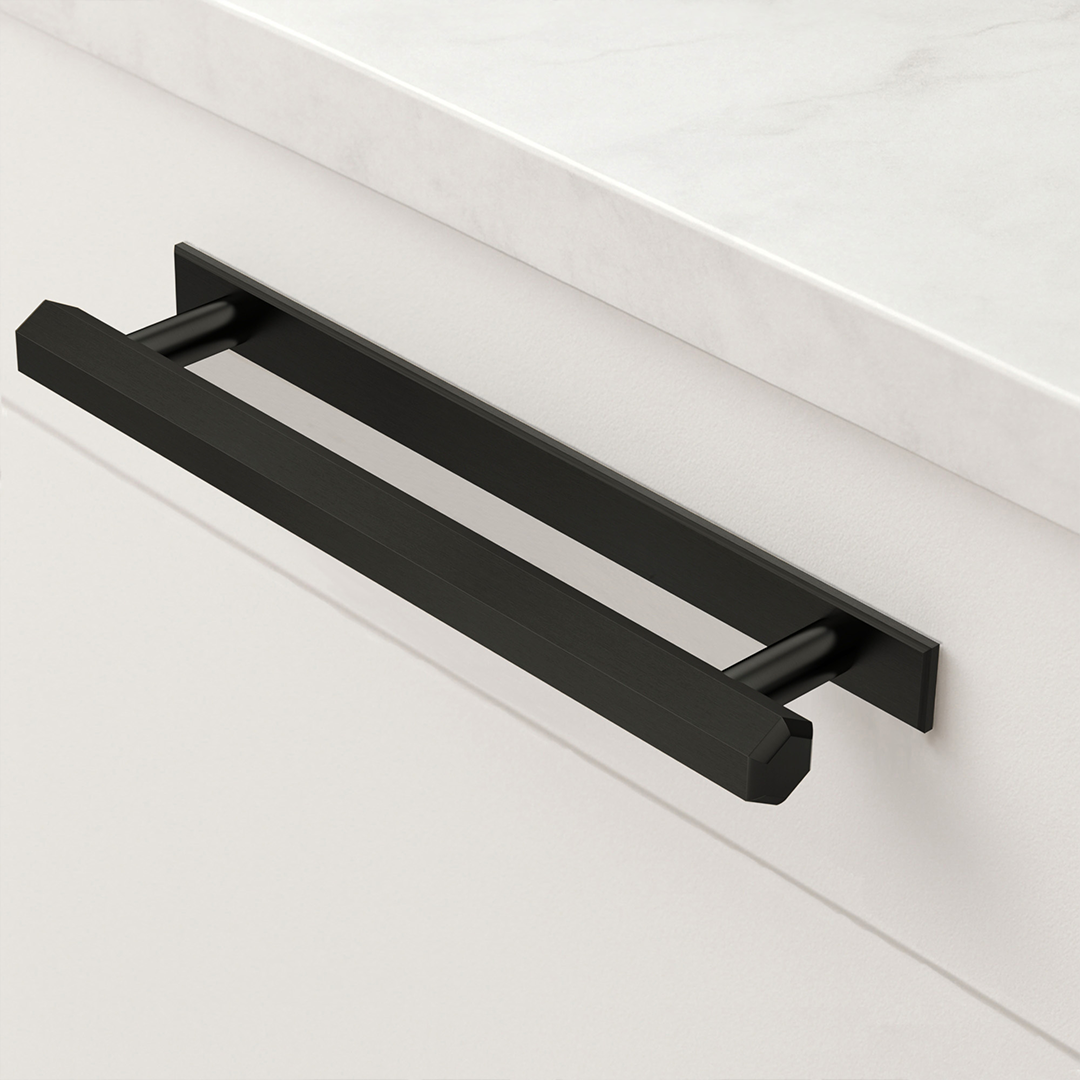Brass Hexagonal Cabinet Handles With Backplate in Black