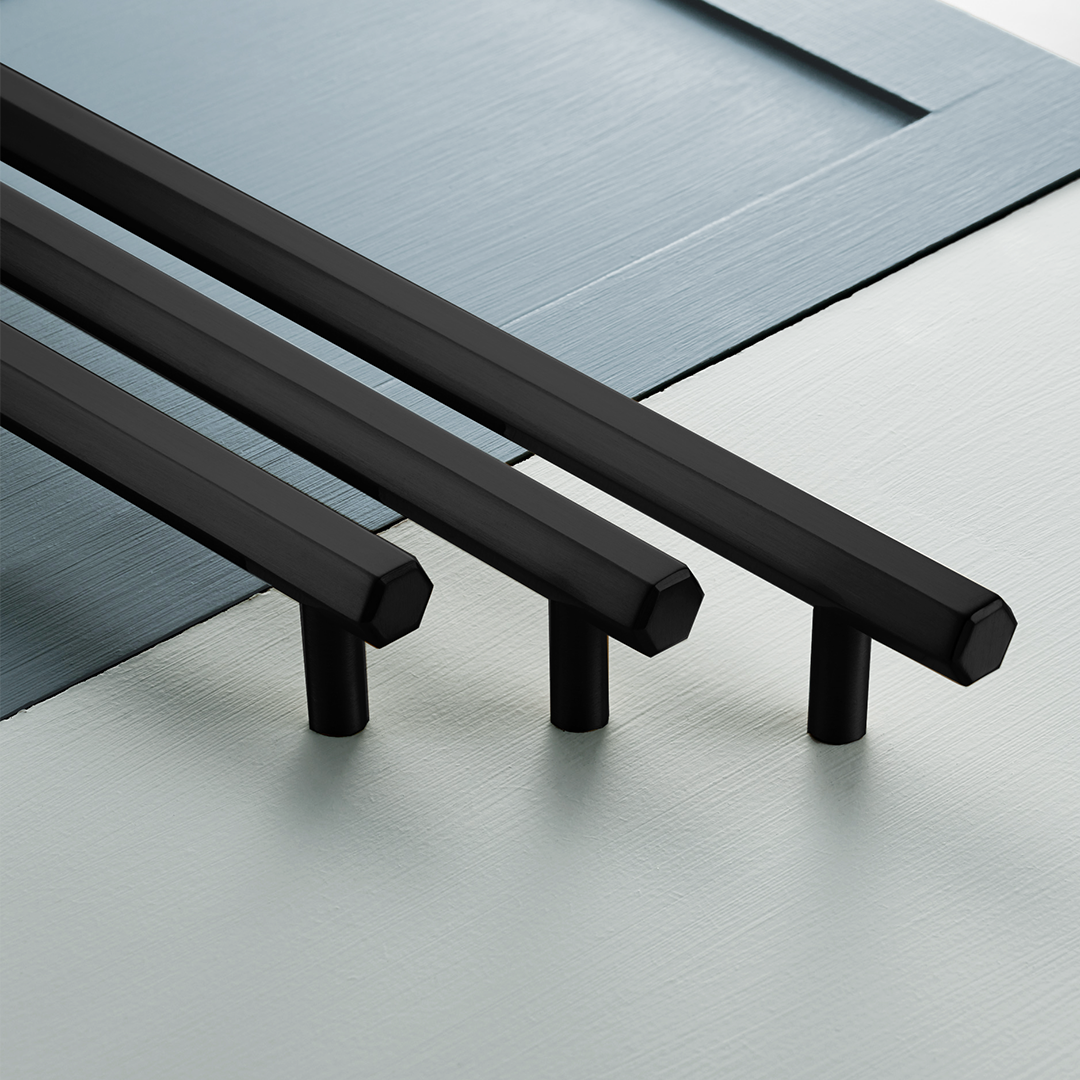 Brass Hexagonal Cabinet Handles in Black