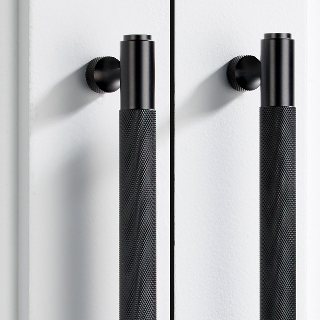 Brass Knurled Cabinet Handles in Black