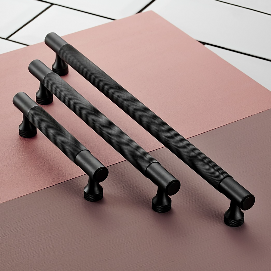 Brass Knurled Cabinet Handles in Black
