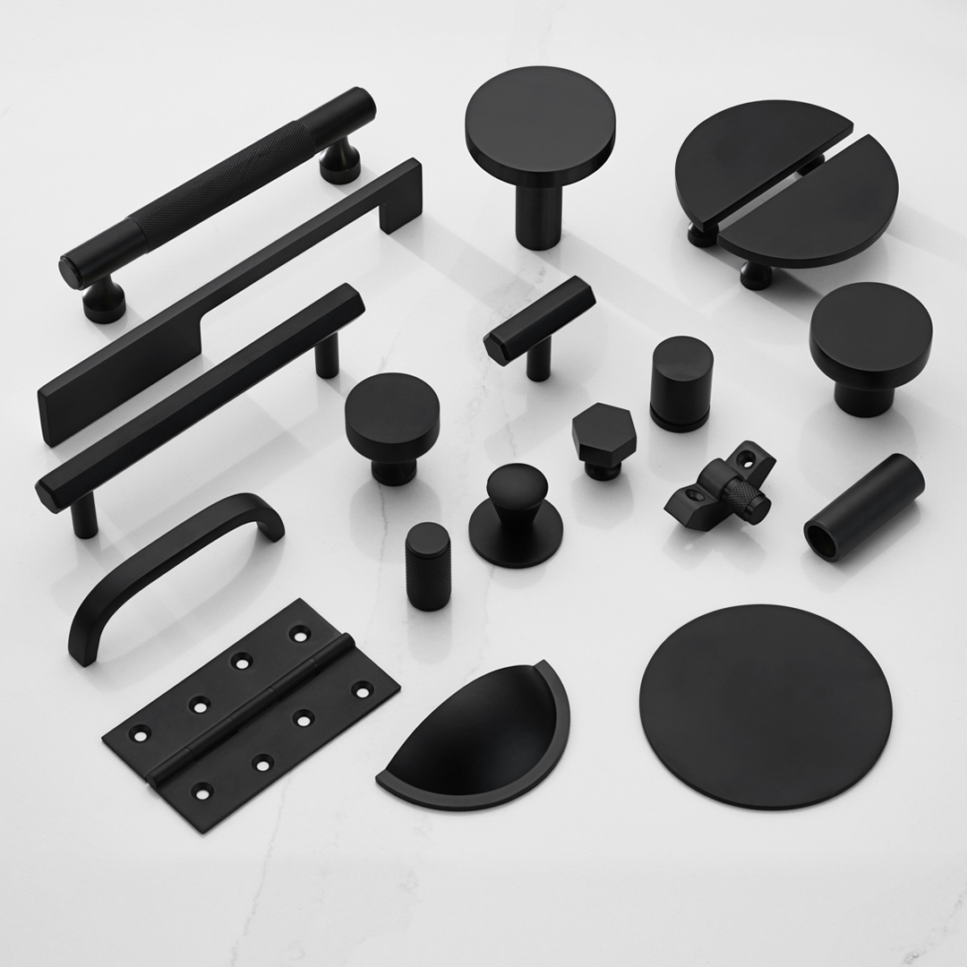 Brass Knurled Cabinet Handles in Black