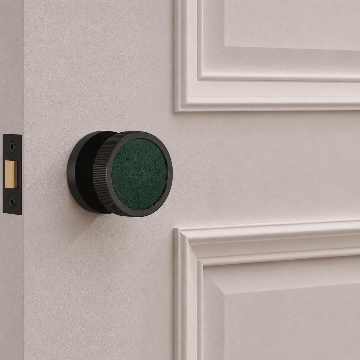 Brass & Leather Mortice Door Knobs in Black