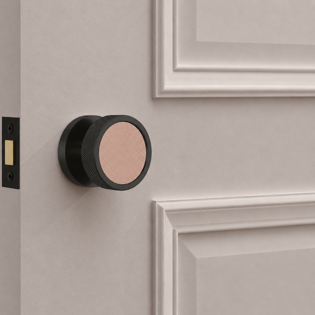 Brass & Leather Mortice Door Knobs in Black