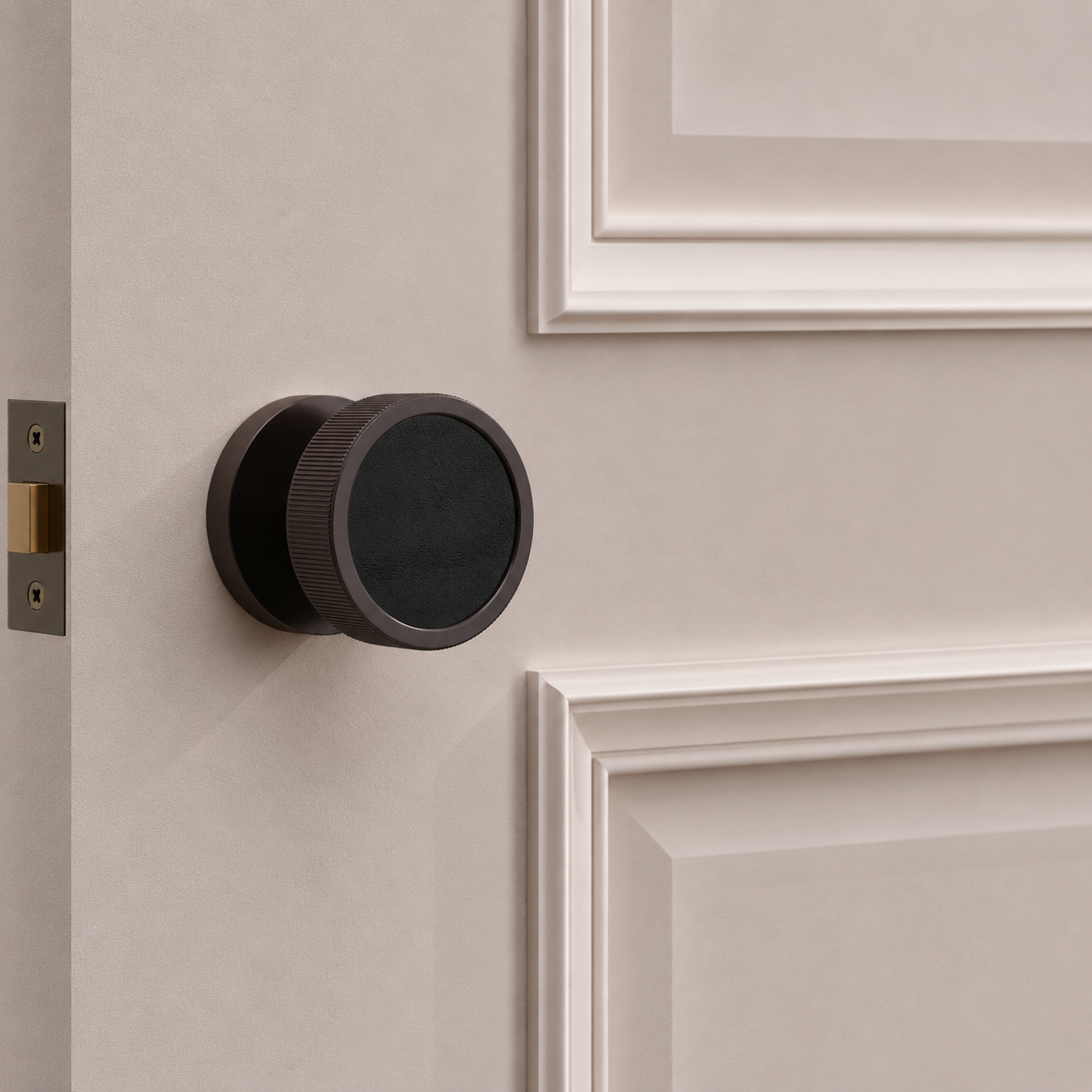 Brass & Leather Mortice Door Knobs in Bronze