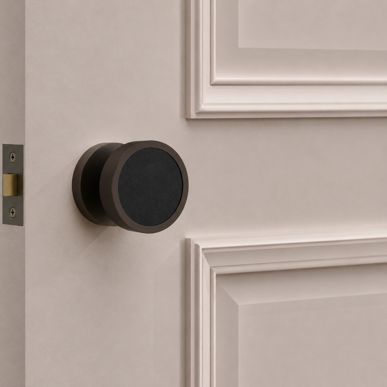 Brass & Leather Mortice Door Knobs in Bronze