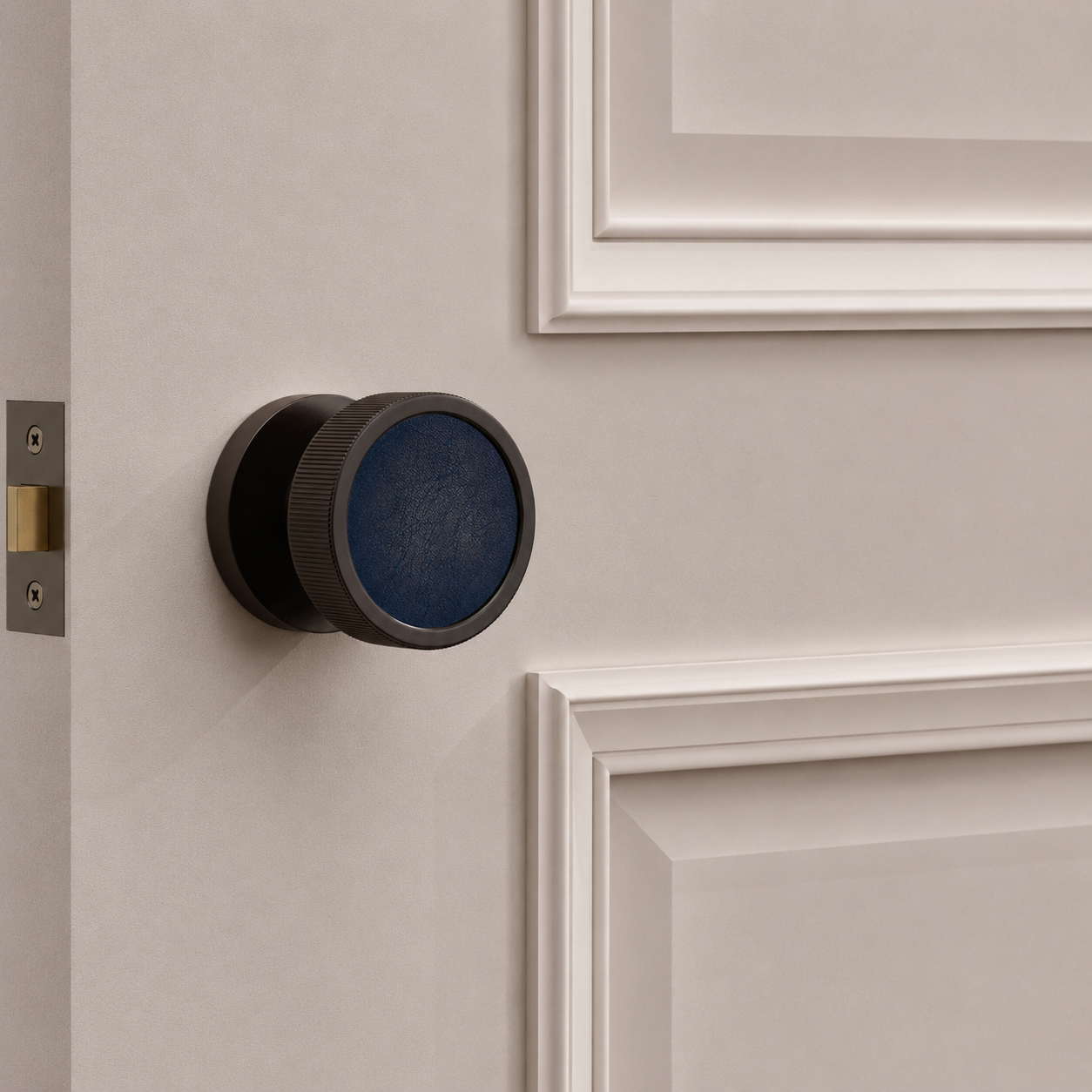 Brass & Leather Mortice Door Knobs in Bronze