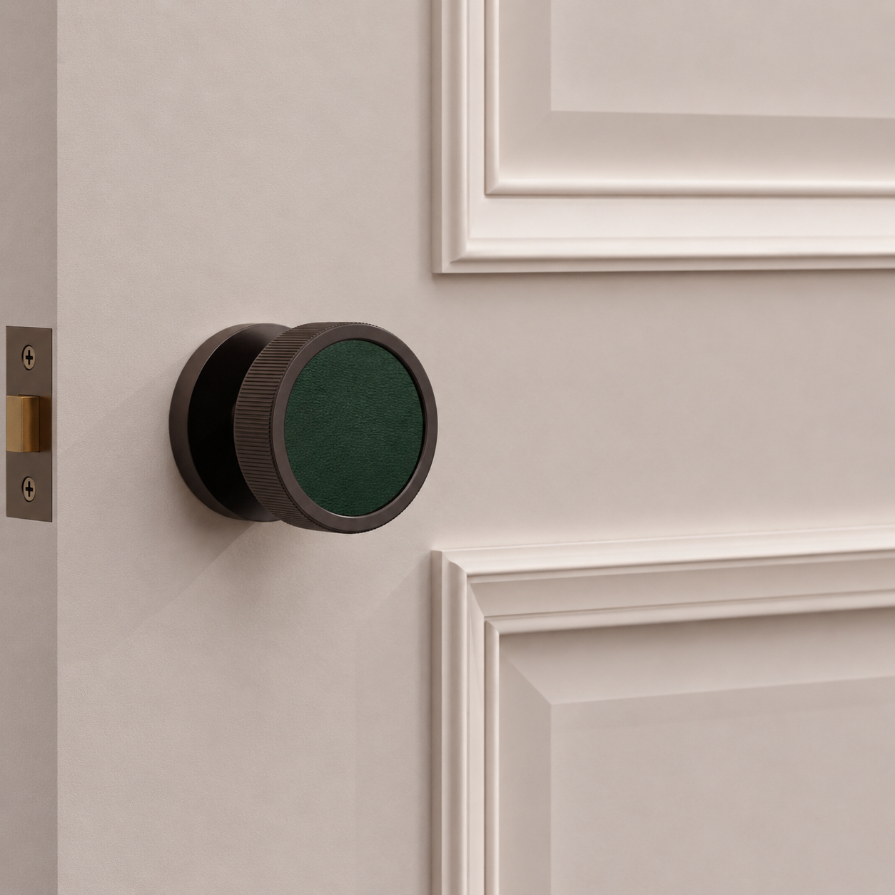 Brass & Leather Mortice Door Knobs in Bronze