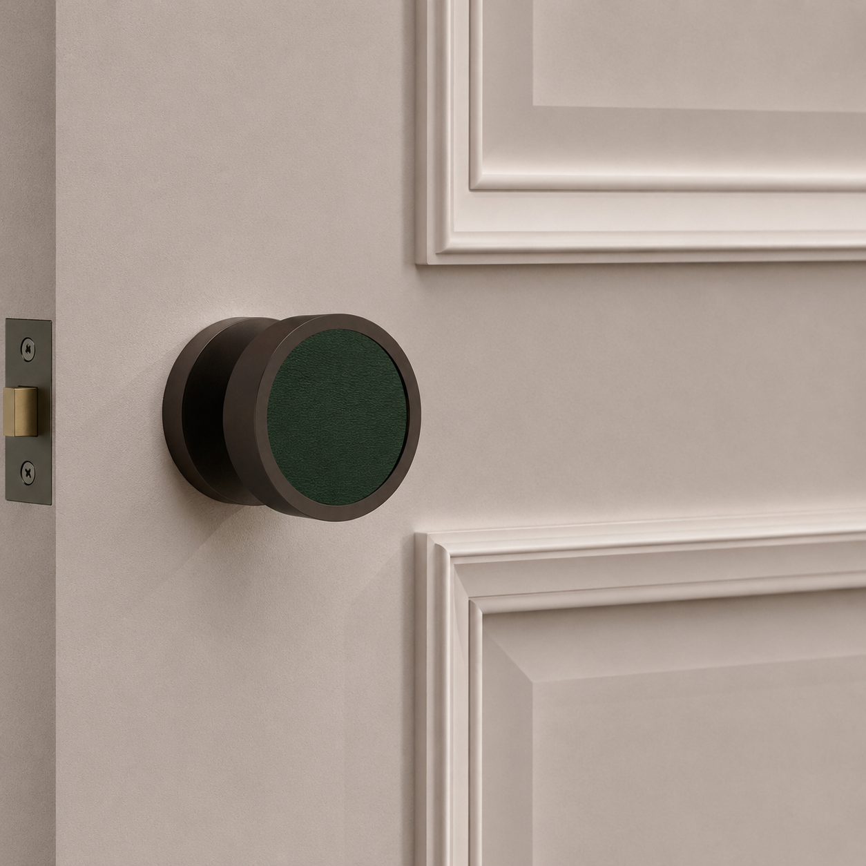 Brass & Leather Mortice Door Knobs in Bronze