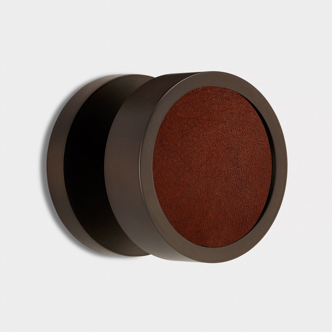 Brass & Leather Mortice Door Knobs in Bronze