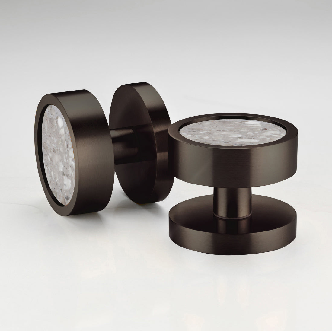 Brass & Terrazzo Mortice Door Knobs in Bronze