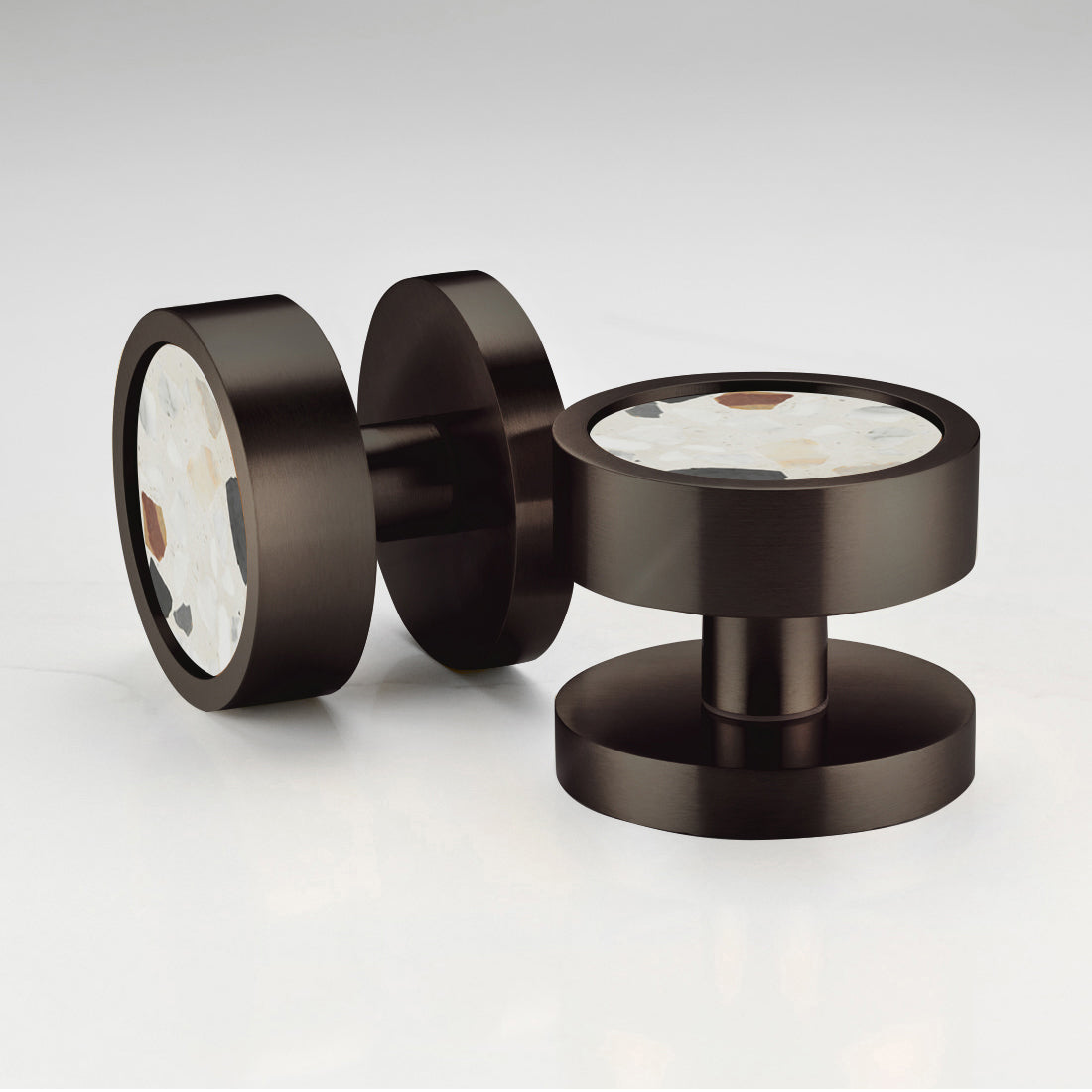 Brass & Terrazzo Mortice Door Knobs in Bronze