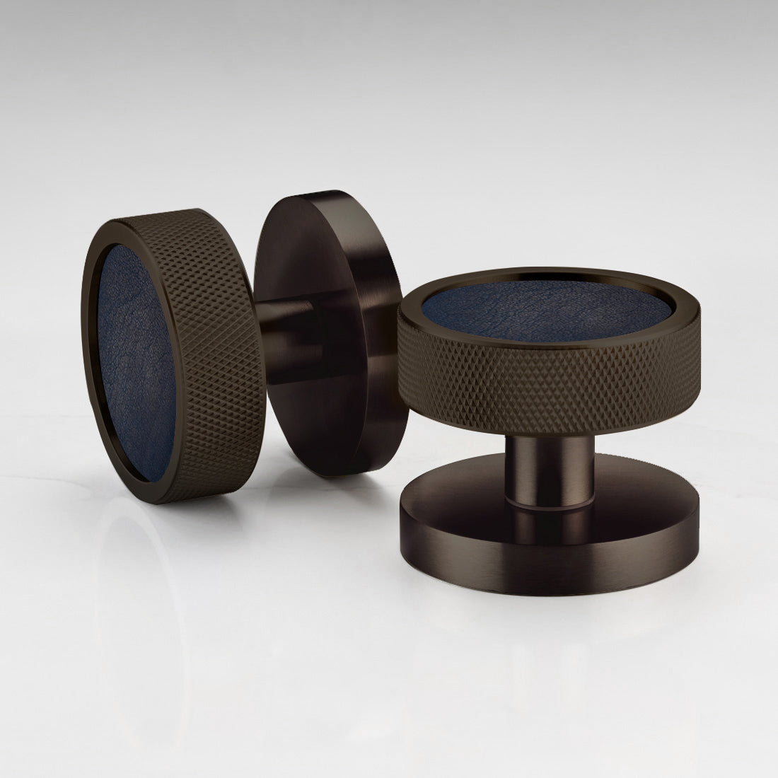 Brass & Leather Mortice Door Knobs in Bronze