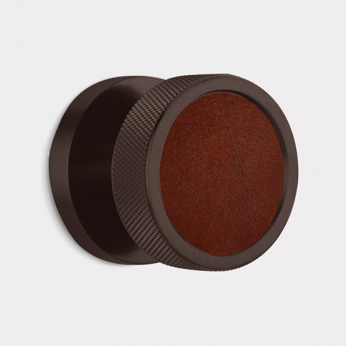 Brass & Leather Mortice Door Knobs in Bronze