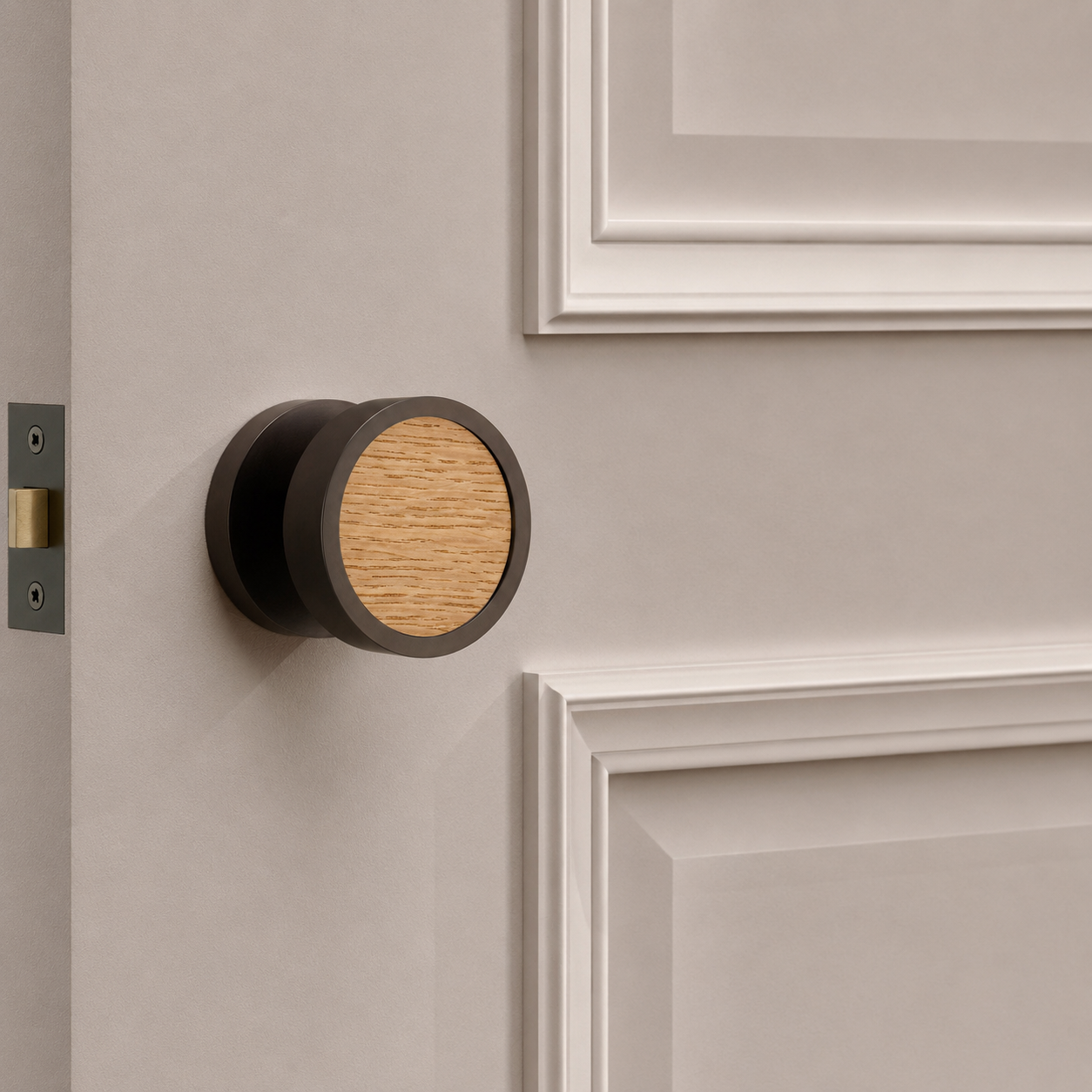 Brass & Wood Mortice Door Knobs in Bronze