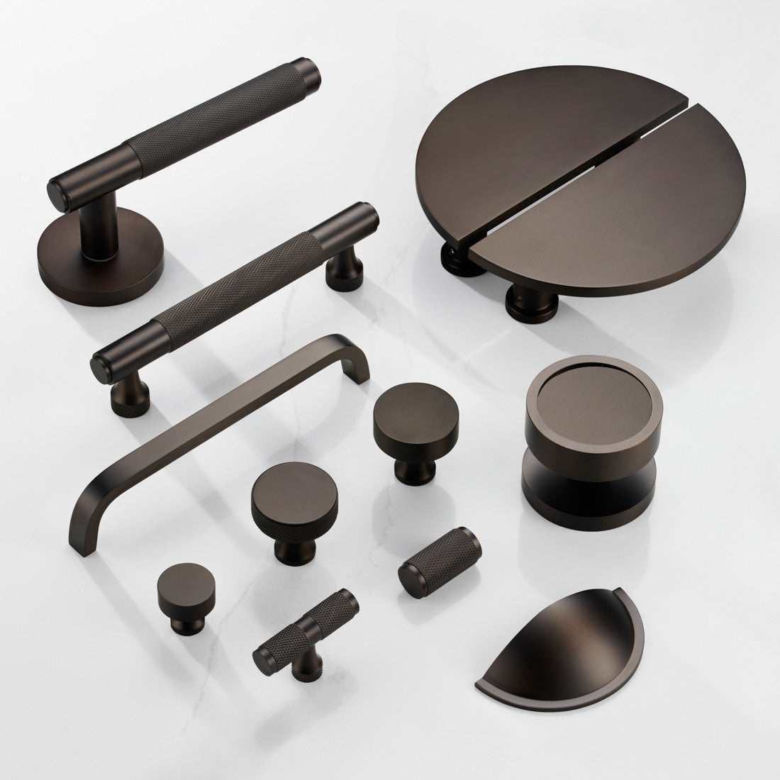 Brass Knurled Cabinet Handles in Bronze