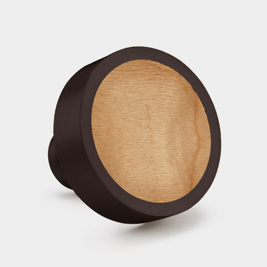 Brass & Maple Wood Round Door Knobs in Bronze