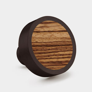 Brass & Zebrano Wood Round Door Knobs in Bronze