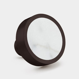 Brass & White Terrazzo Round Door Knobs in Bronze