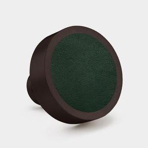 Brass & Green Leather Round Door Knobs in Bronze