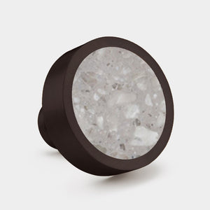 Brass & Grey Terrazzo Round Door Knobs in Black