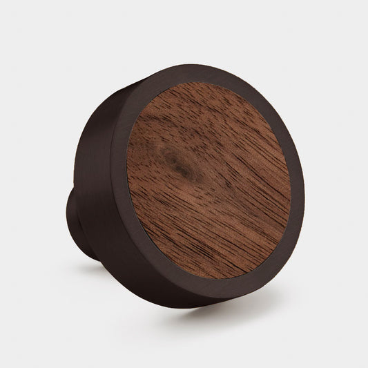 Brass & Walnut Wood Round Door Knobs in Bronze