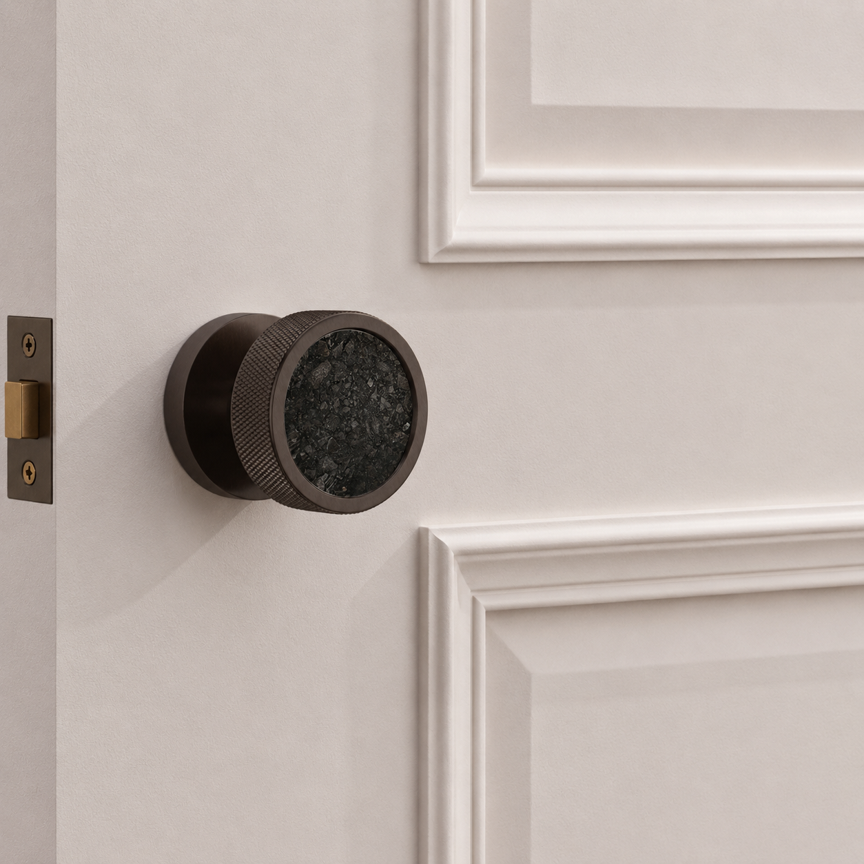 Boutons de porte à encastrer en laiton et terrazzo finition bronze