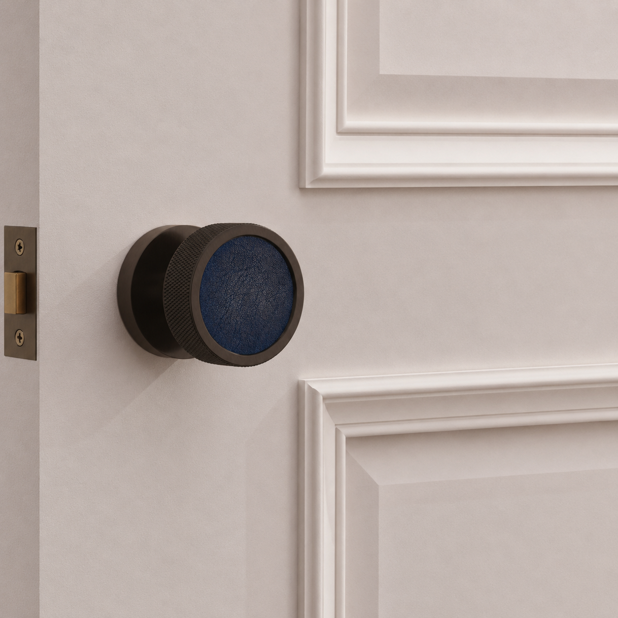 Brass & Leather Mortice Door Knobs in Bronze