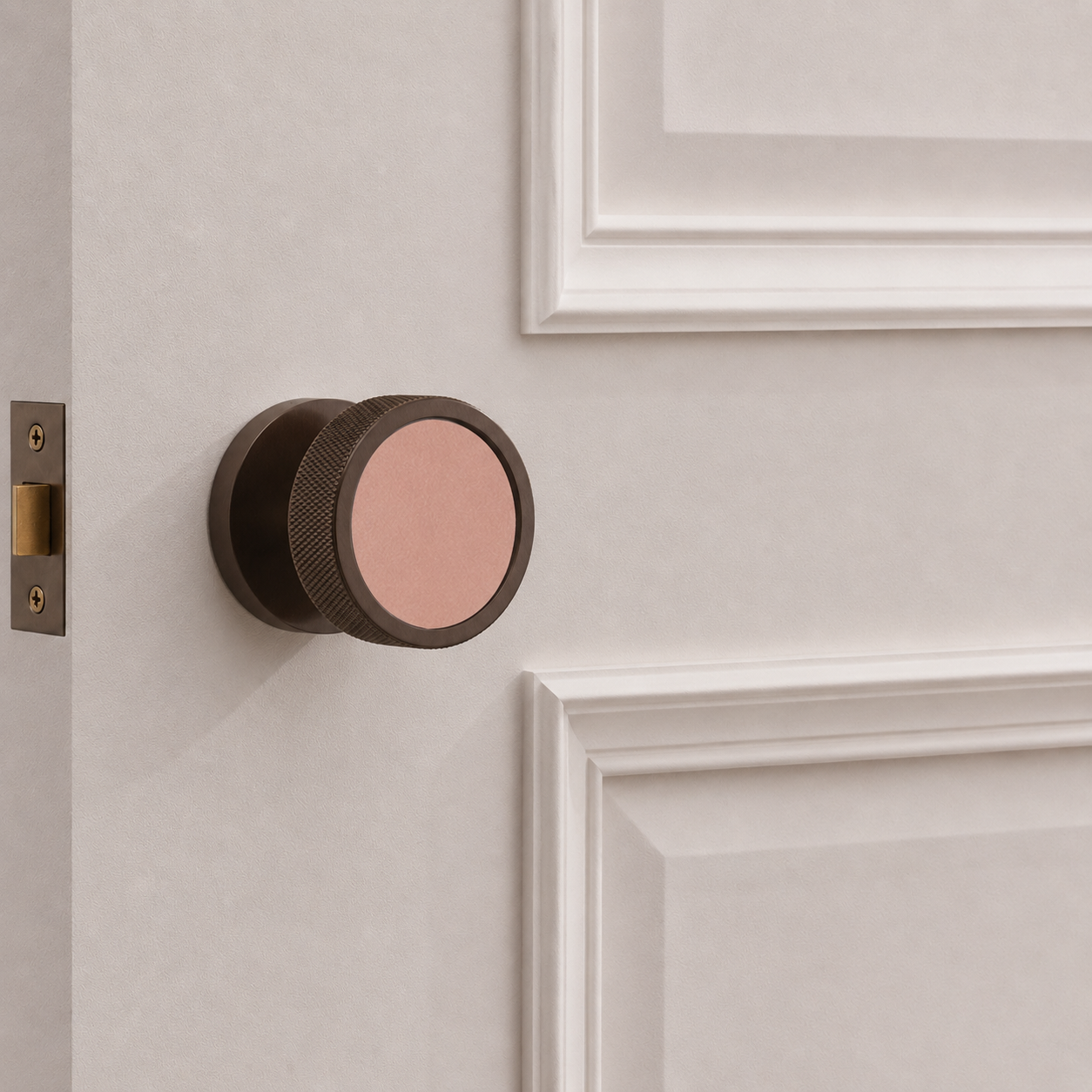 Brass & Leather Mortice Door Knobs in Bronze